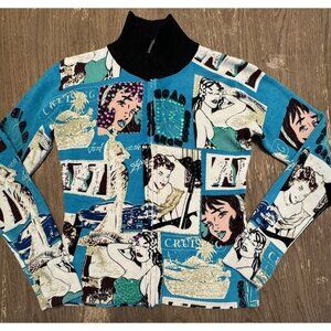 vtg noun Paris full zip cardigan Sweater Jacket Sequin Pin Up Girl Aqua Retro To